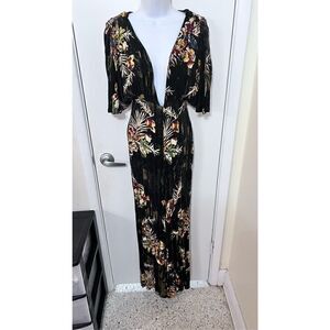 Free People Women's Floral Print Wide Leg Plunge Neckline Jumpsuit Black Size 0